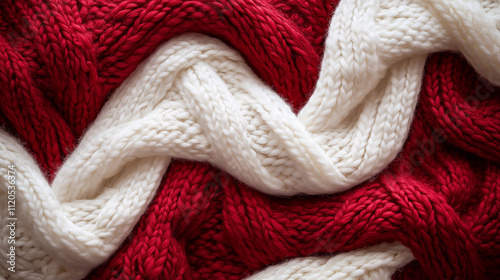 Christmas ornament wool closeup red and white colors