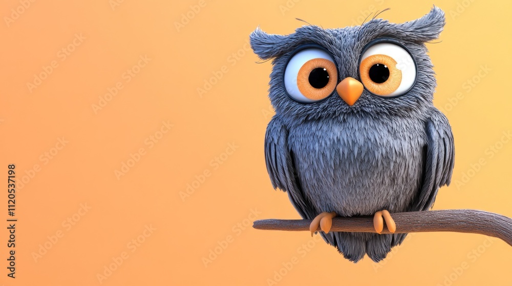 Cute Cartoon Owl Perched On A Branch Cute Cartoon Owl Perched On A Branch