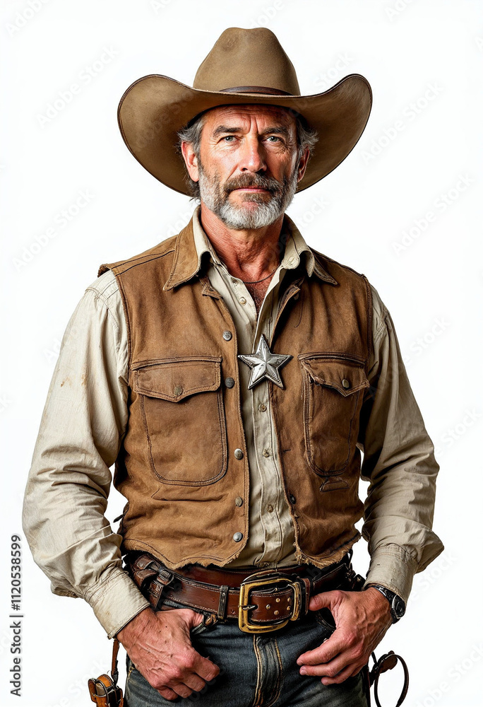 A Wild West sheriff, dressed in classic gear, exudes authority and resilience.
A Wild West sheriff, dressed in classic gear, exudes authority and resilience.