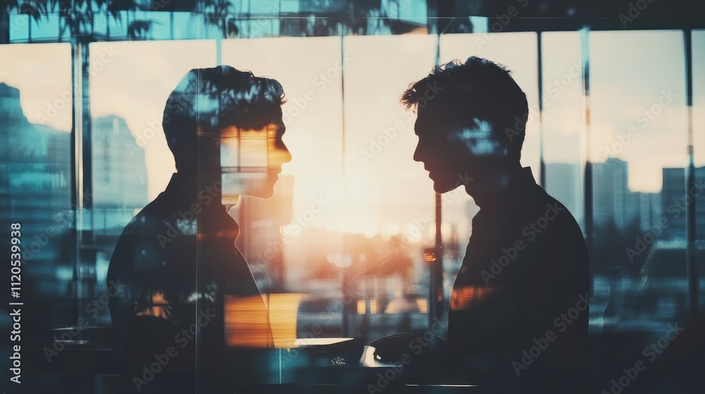 Silhouette of business people work together in office. Concept of teamwork and partnership. double exposure with network effects Silhouette of business people work together in office. Concept of teamwork and partnership. double exposure with network effects
