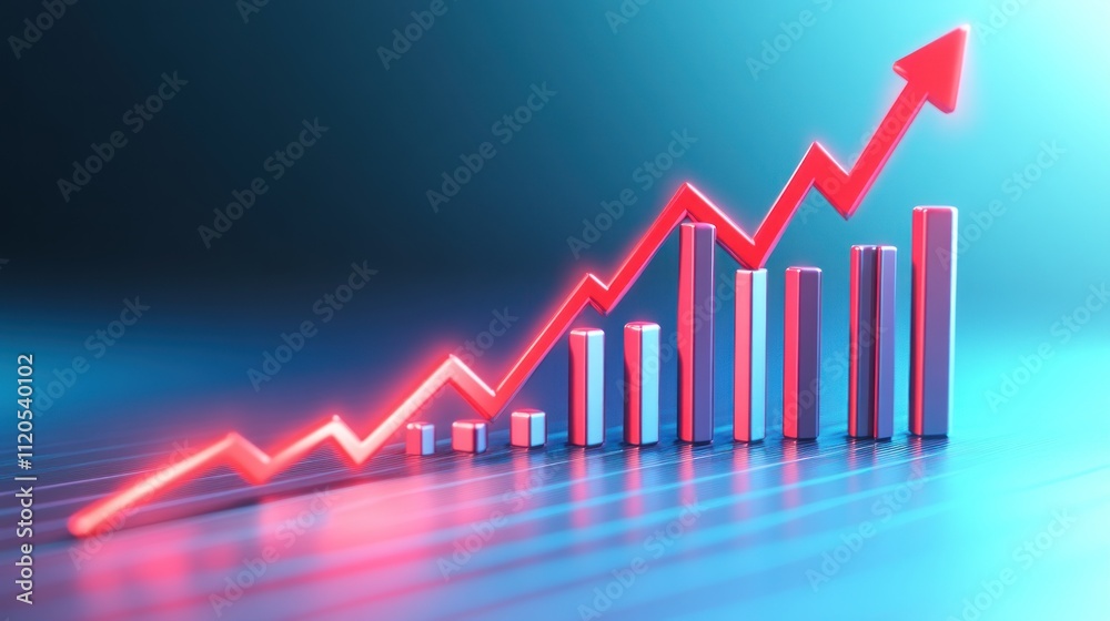 Red Arrow Ascending Above Growing Bar Graph Red Arrow Ascending Above Growing Bar Graph