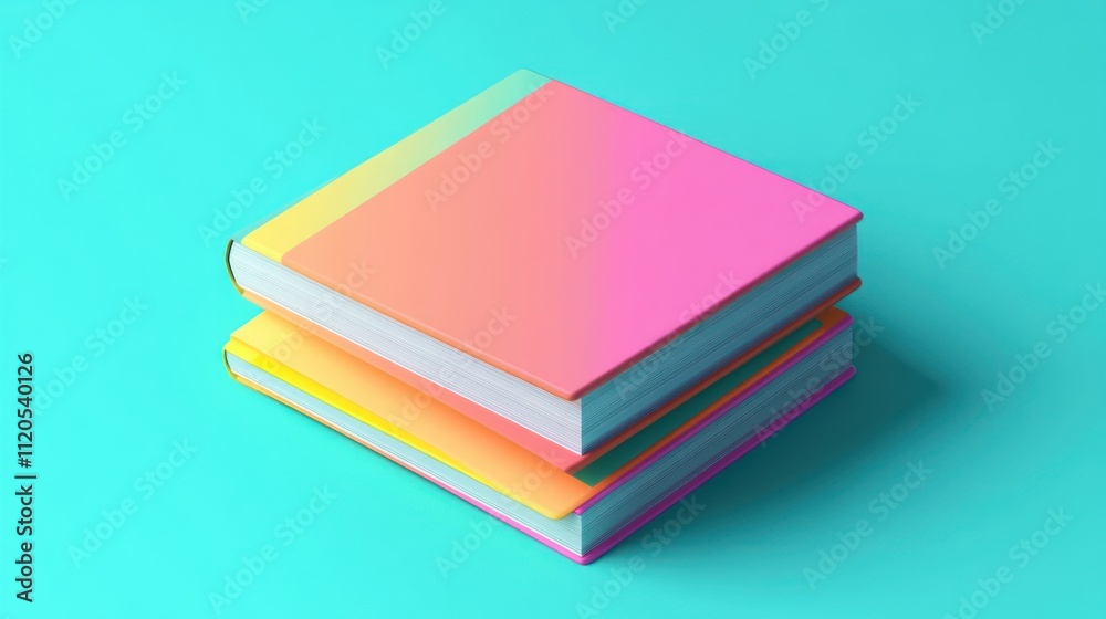 Two Colorful Books Stacked On Turquoise Background Two Colorful Books Stacked On Turquoise Background