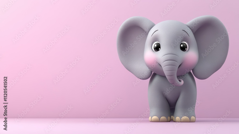 Adorable Baby Elephant Stands Against Pink Background Adorable Baby Elephant Stands Against Pink Background