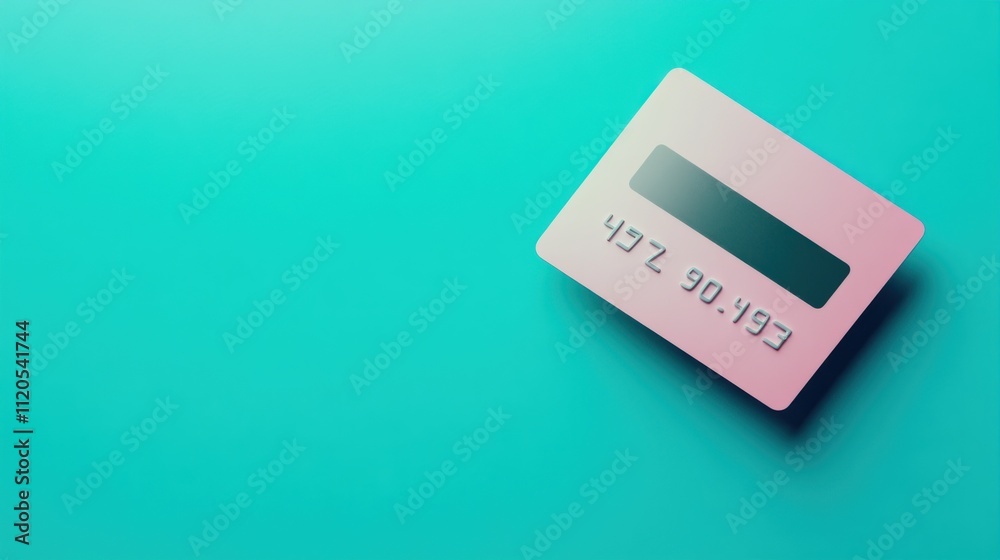 Pink Credit Card on Turquoise Background Pink Credit Card on Turquoise Background