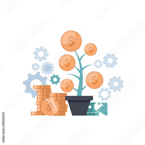 Return on investment, finance consolidation, budget planning, savings account, income growth, long term investment, refinancing concept, vector flat icon. Finances concept