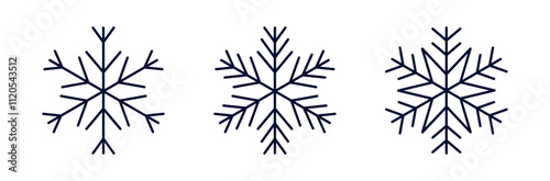 Snowflake line icons set. Winter symbols of snow and cold.