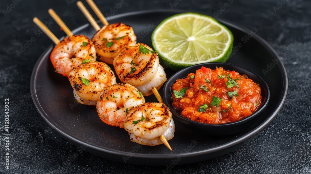 Delicious Grilled Shrimp Skewers with Spicy Sauce Delicious Grilled Shrimp Skewers with Spicy Sauce