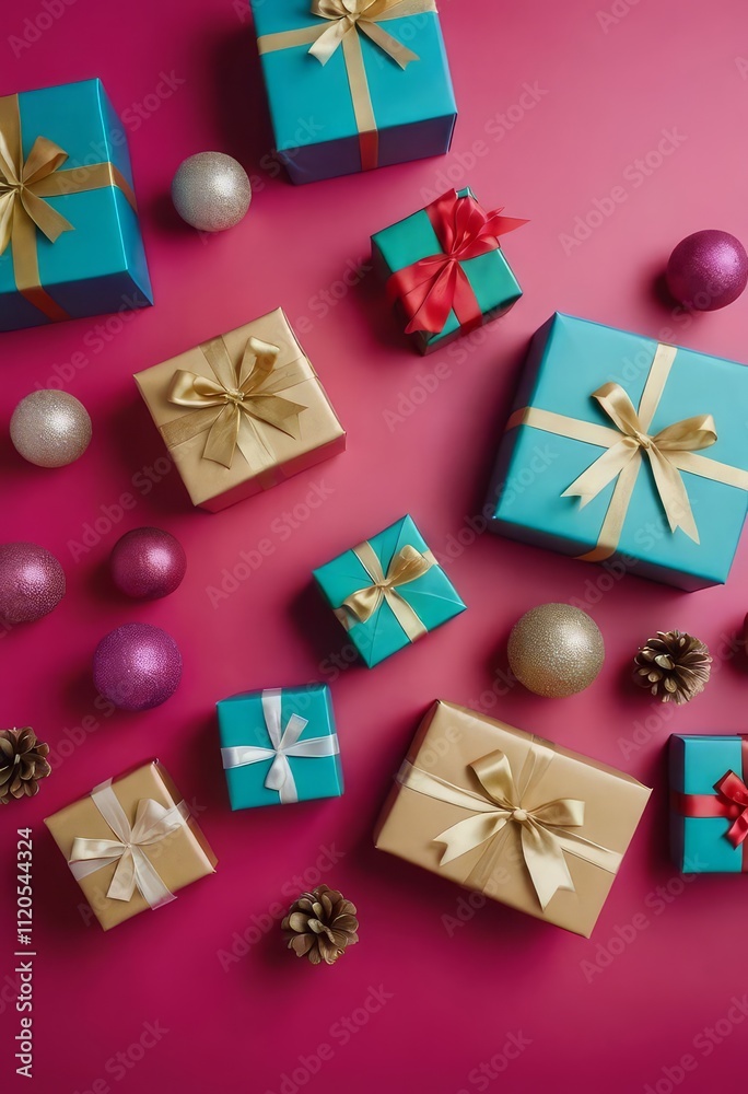 Obraz premium present for christmas, giftbox at xmas, boxes with ribbon, gifts and boxes