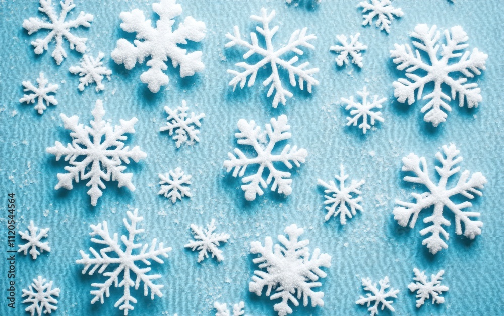 Gentle snowflakes falling on a soft blue gradient background, serene and wintery Gentle snowflakes falling on a soft blue gradient background, serene and wintery