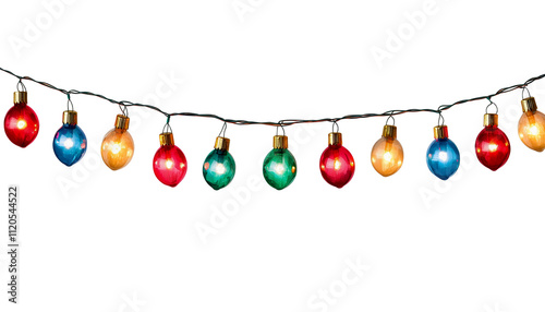 String Of Colorful Christmas lights isolated on white background
