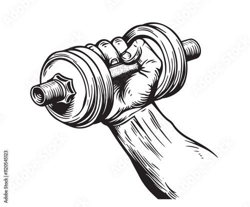 A weight lifting or weightlifting fist hand holding a heavy barbell or dumbbell concept.