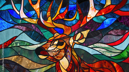 Wallpaper Mural A deer with elaborate antlers depicted in abstract stained glass, featuring flowing lines and vivid colors Torontodigital.ca