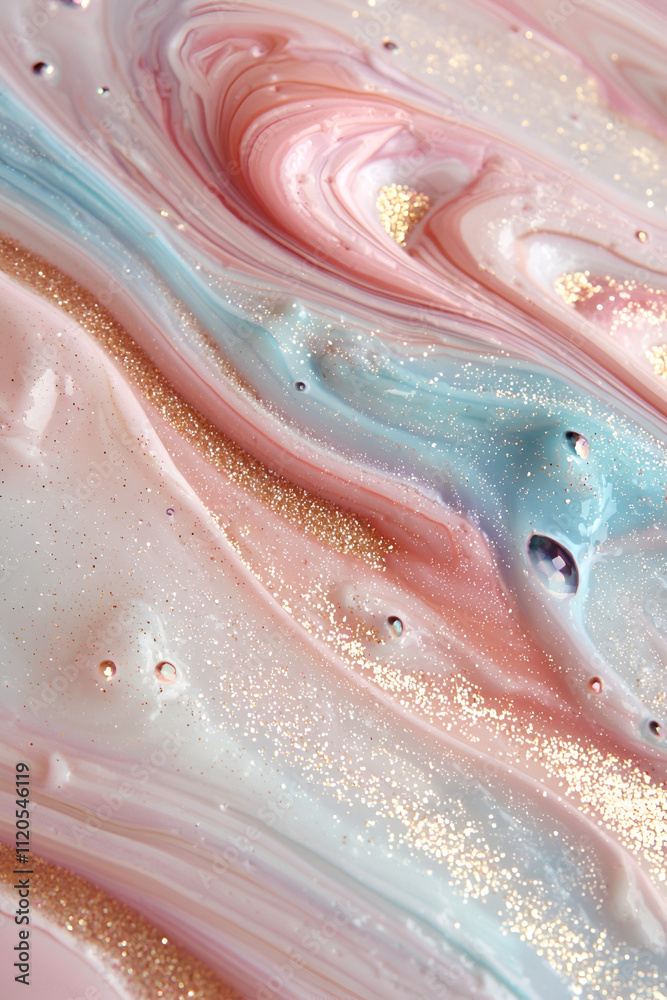 Fototapeta premium glitter texture, shimmering pastel, iridescent flow, sparkling gradient, glossy aesthetic, dreamy elegance, soft shimmer, abstract luxury, glittering design, radiant texture, artistic flow