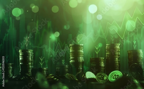 Seedling are growing on coins are stacked and the seedlings in Concept of finance And Investment of saving money or financial and business growth for profit 
