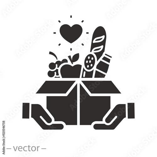 share meal with hungry, donate food box icon, rocery service delivery , flat vector illustration