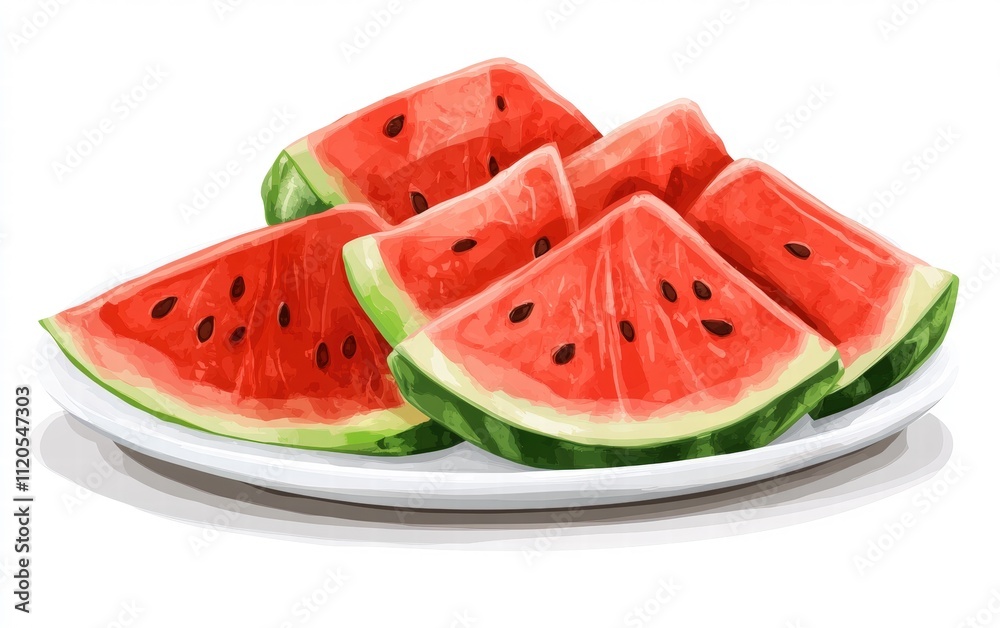 Sliced watermelon pieces on a clean white dish on white background Sliced watermelon pieces on a clean white dish on white background