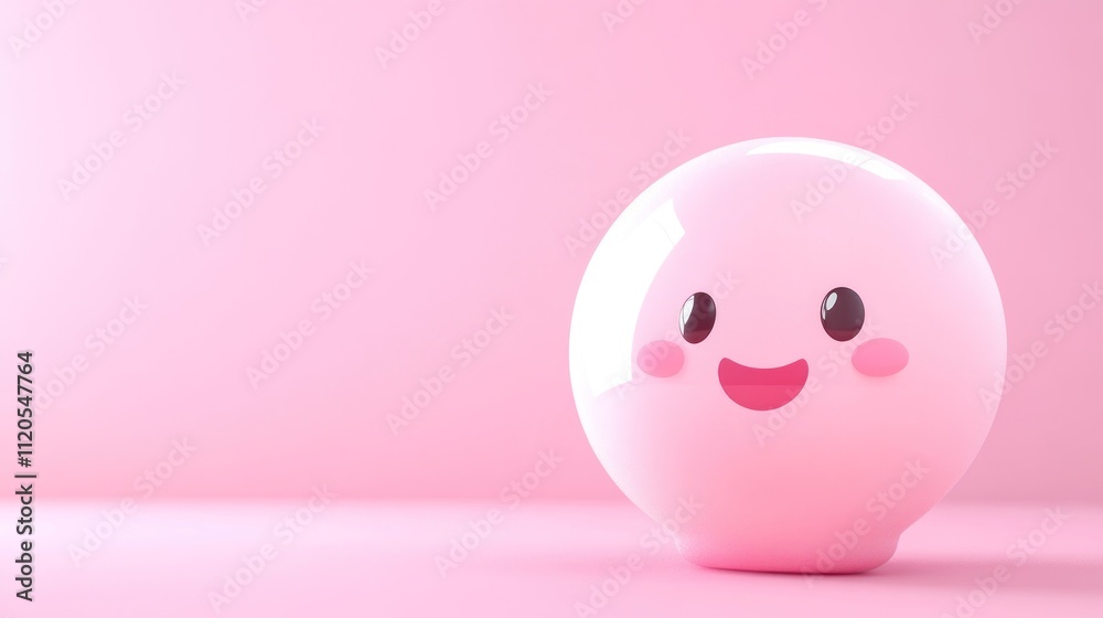 Happy Pink Sphere Character On Pink Background Happy Pink Sphere Character On Pink Background