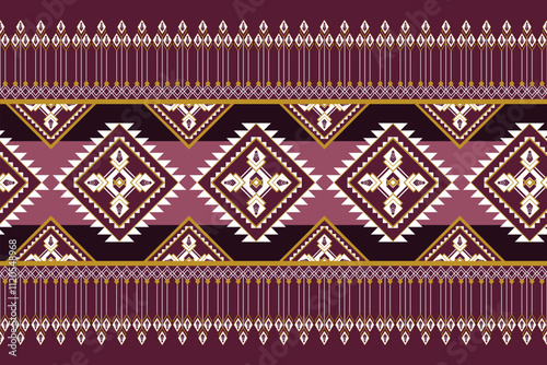 Geometric pattern featuring diamonds and lines in purple and gold tones, creating vibrant and intricate design