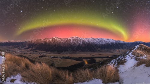 Aurora Australis over Snowy Mountains Valley Landscape photo