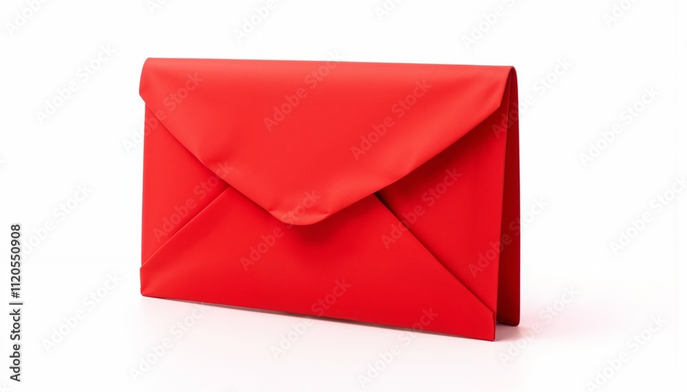 The image features a red envelope made of a shiny material, such as satin, plastic, or foil. The envelope has a rectangular shape with straight sides and a flat bottom, and it stands upright against a The image features a red envelope made of a shiny material, such as satin, plastic, or foil. The envelope has a rectangular shape with straight sides and a flat bottom, and it stands upright against a
