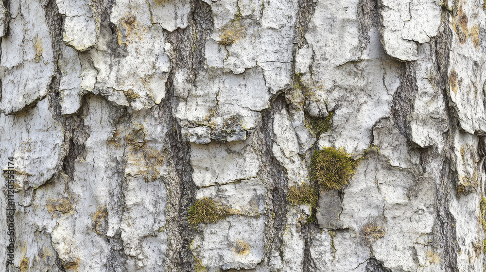 Obraz premium Seamless texture of birch tree bark with distinct patterns and moss. natural beauty of bark showcases intricate details and earthy tones, perfect for nature themed designs