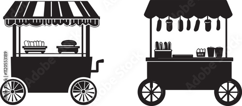 Silhouette of street food cart selling hot dogs vector silhouette