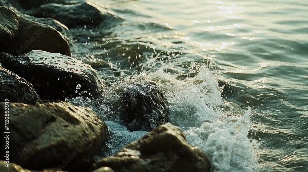 Water crashing over rocks near the shore Water crashing over rocks near the shore