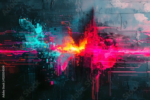 Glitch Art Inspired Digital Graffiti with Distorted Color Patterns