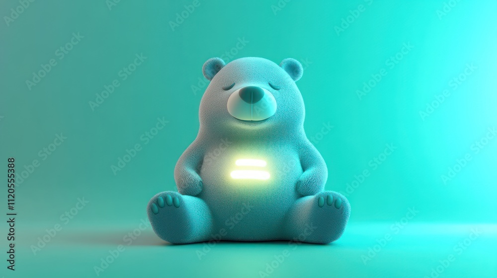 Serene Blue Teddy Bear Meditating With Glowing Symbol Serene Blue Teddy Bear Meditating With Glowing Symbol