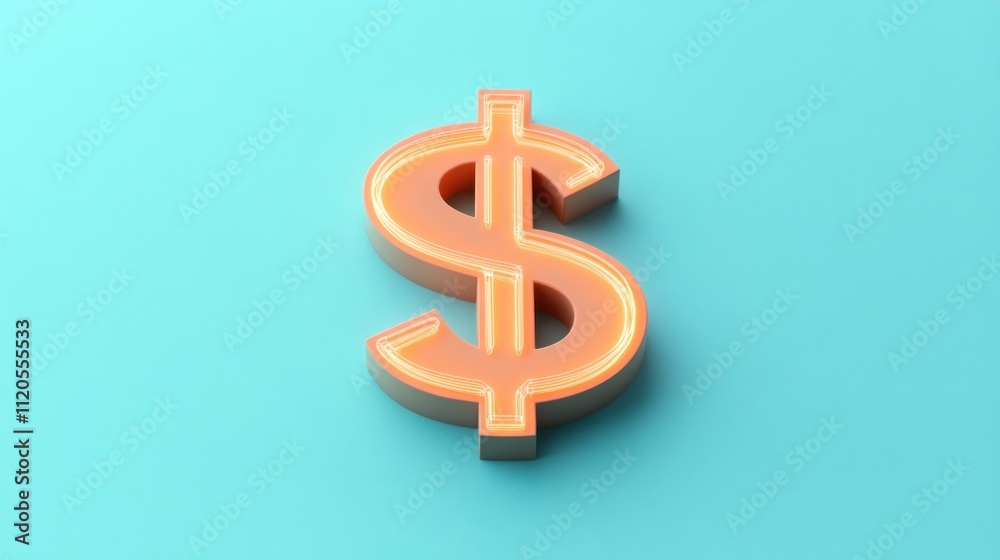 Illuminated Orange Dollar Sign on Blue Background Illuminated Orange Dollar Sign on Blue Background