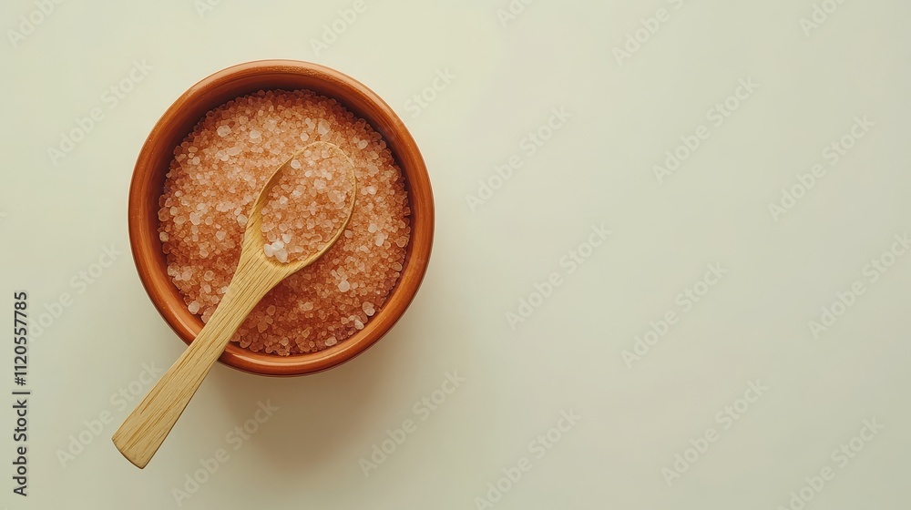 Himalayan pink salt in wooden spoon and bowl on minimalist background Himalayan pink salt in wooden spoon and bowl on minimalist background