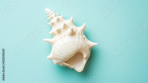 Marine conch shell on soft blue background - coastal minimalism and ocean inspiration
