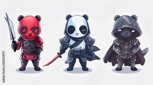 illustraction of techwear chibi panda ninjas robot mecha future JAPANESE VIBE detailed design for streetwaer and urban style t-shirts design photo