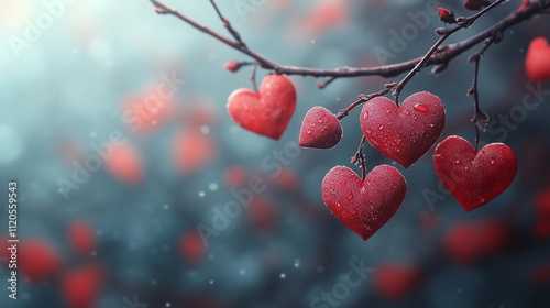 Heart-Shaped Decorations on Tree Branches in a Dreamy Setting

