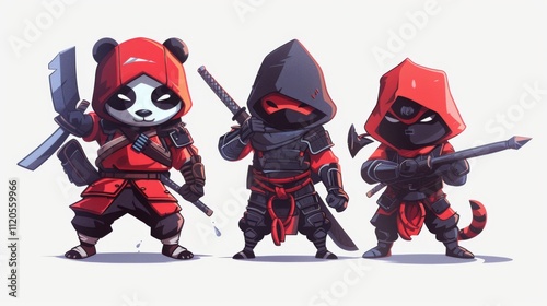 illustraction of techwear chibi panda ninjas robot mecha future JAPANESE VIBE detailed design for streetwaer and urban style t-shirts design photo