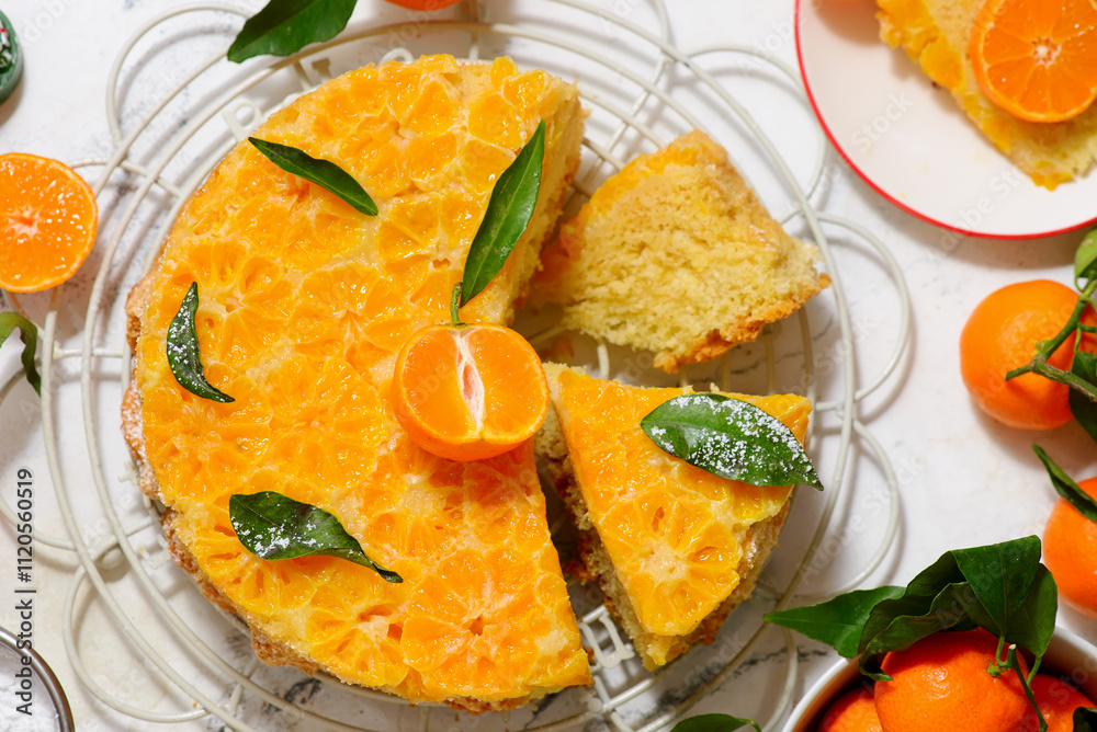 Tangerine upside-down cake.selective focus