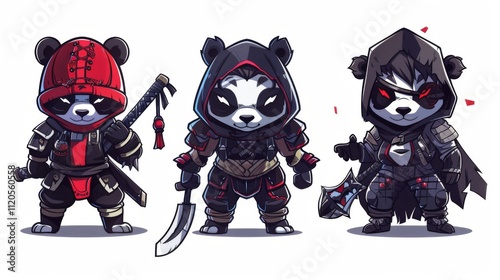 illustraction of techwear chibi panda ninjas robot mecha future JAPANESE VIBE detailed design for streetwaer and urban style t-shirts design photo