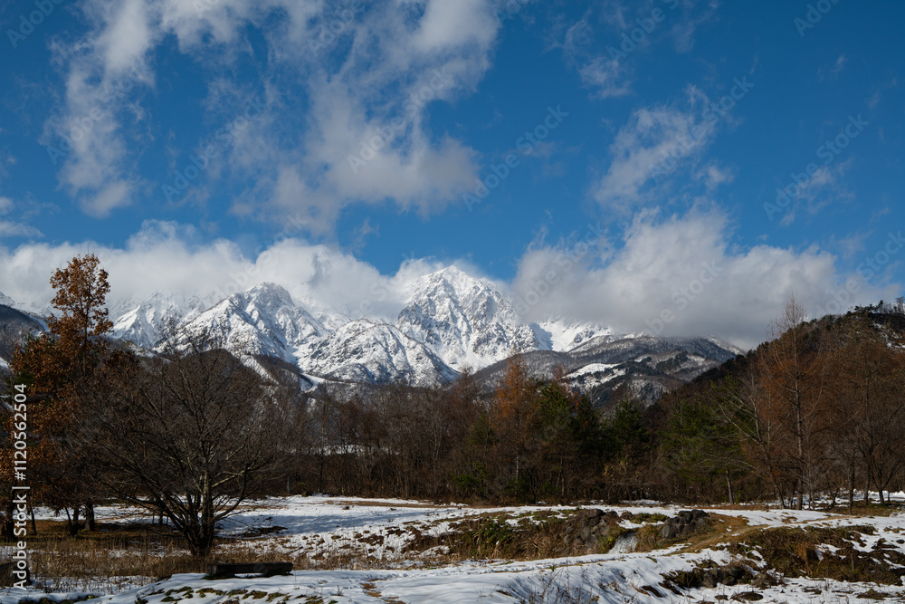 晴天の空と雪の北アルプス 長野県白馬村 晴天の空と雪の北アルプス 長野県白馬村