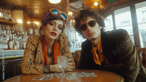 Glamorous Fortune Teller and Partner in a Vintage Café