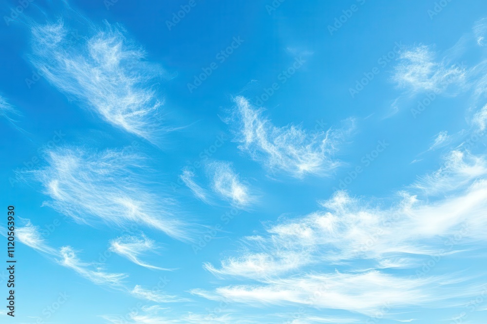 A clear blue sky adorned with wispy clouds, evoking a sense of tranquility and openness.