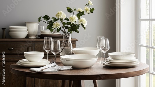 Wallpaper Mural A beautifully set dining table with elegant dishware and fresh flowers for entertaining. Torontodigital.ca