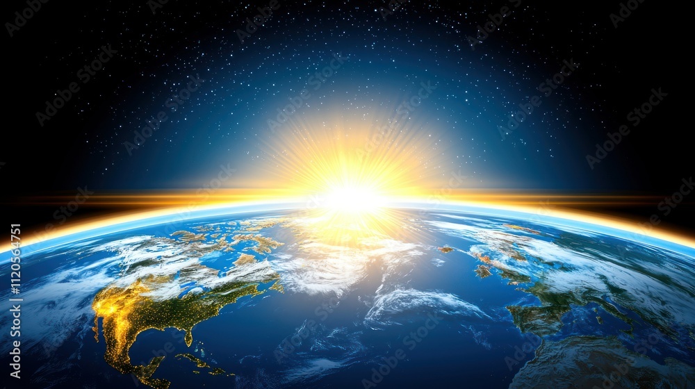 Fototapeta premium Sunrise over Earth from space, showcasing beauty and serenity.