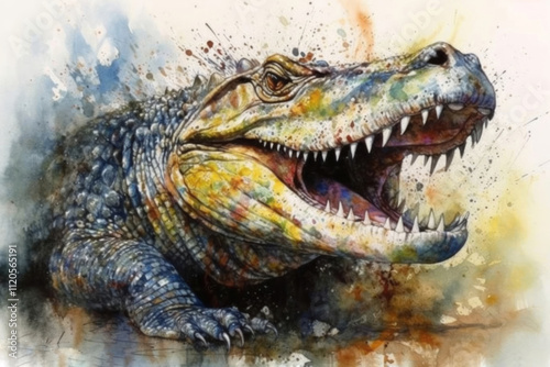 crocodile watercolor., watercolor style,  
