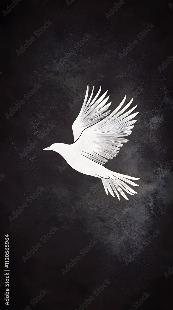 Fototapeta premium Minimalist Stencil Art of a Delicate Bird in Flight on Dark Background