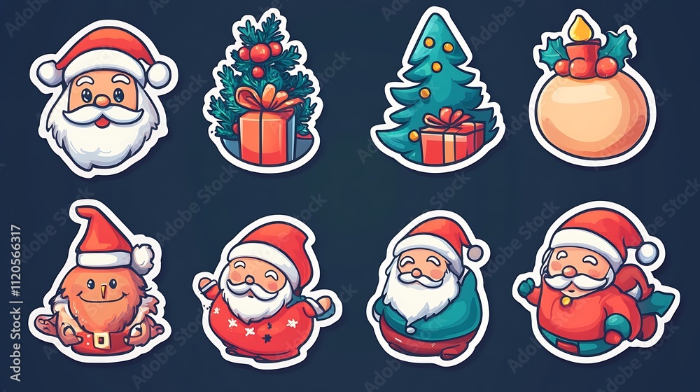 2024 New Year stickers featuring a Santa Christmas concept. 2024 New Year stickers featuring a Santa Christmas concept.