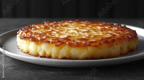 Crispy potato pancake on a plate. photo