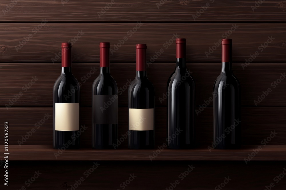 A row of wine bottles on a wooden shelf A row of wine bottles on a wooden shelf