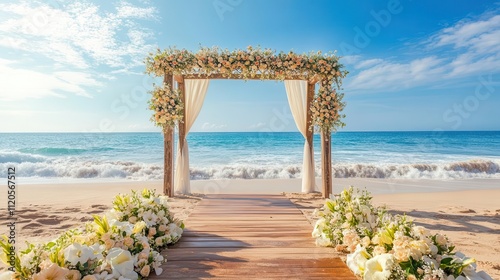 Wallpaper Mural A beautiful beach wedding setup with floral decorations and ocean backdrop. Torontodigital.ca