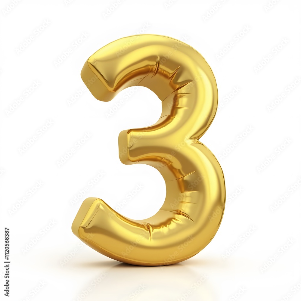 Golden Number Three - 3D Gold Number, Isolated on White Background, PNG Golden Number Three - 3D Gold Number, Isolated on White Background, PNG