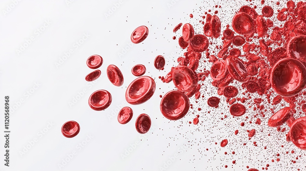 A vivid depiction of red blood cells scattered against a white background, emphasizing their circular shape and color. A vivid depiction of red blood cells scattered against a white background, emphasizing their circular shape and color.